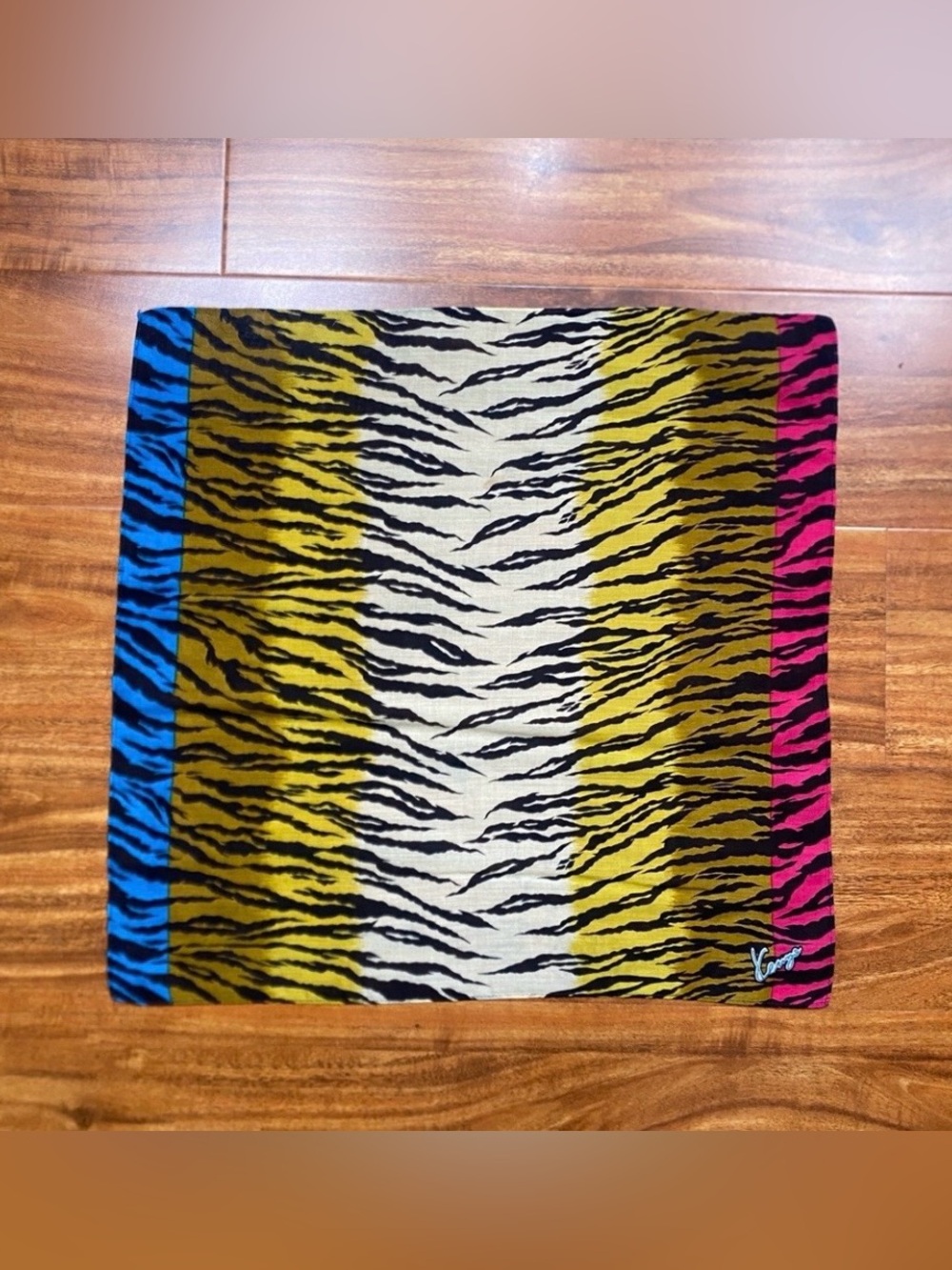 Vintage Kenya Womens Multicolor Zebra Print Square Handkerchief Maximalist Retro